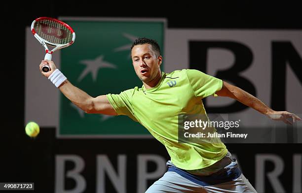 Philipp Kohlshreiber of Germany in action in his match against Novak Djokovic of Serbia during day five of the Internazionali BNL d'Italia tennis...