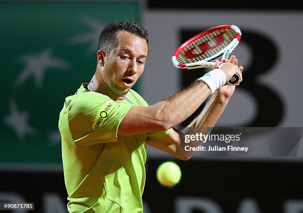 Philipp Kohlshreiber of Germany in action in his match against Novak Djokovic of Serbia during day five of the Internazionali BNL d'Italia tennis...