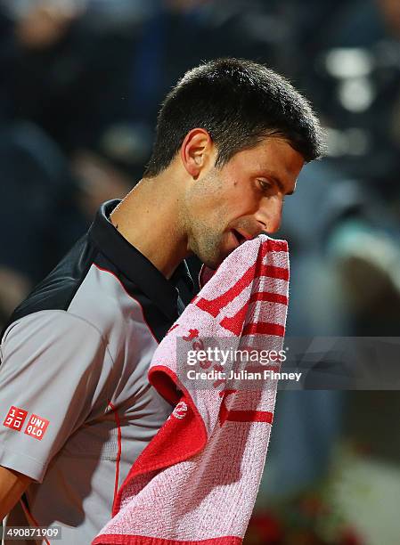 Novak Djokovic of Serbia in his match against Philipp Kohlshreiber of Germany during day five of the Internazionali BNL d'Italia tennis 2014 on May...