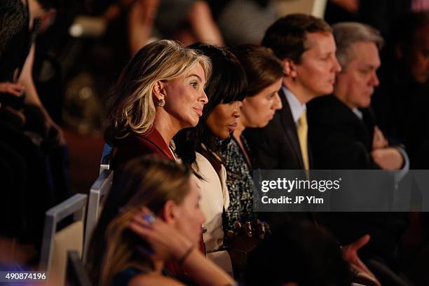 Corinna Sayn-Wittgenstein, Strategic Advisor at CGI listens to the closing session of the Clinton Global Initiative 2015 on September 29, 2015 in New...