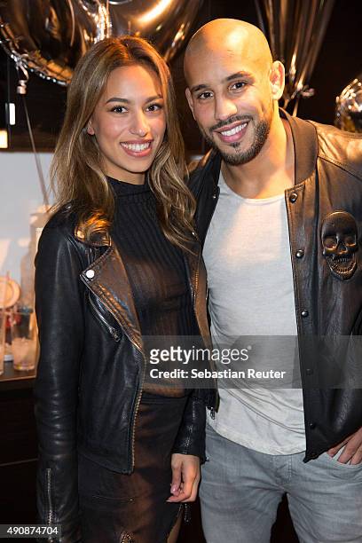Actress Gizem Emre and Abu Azaitar attend the 1st year anniversary celebrations of Tres Click on October 1, 2015 in Hamburg, Germany.