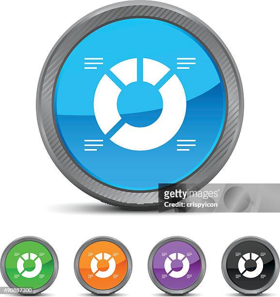 donut chart icon on circle buttons. - circledseries - blue donut white background stock illustrations