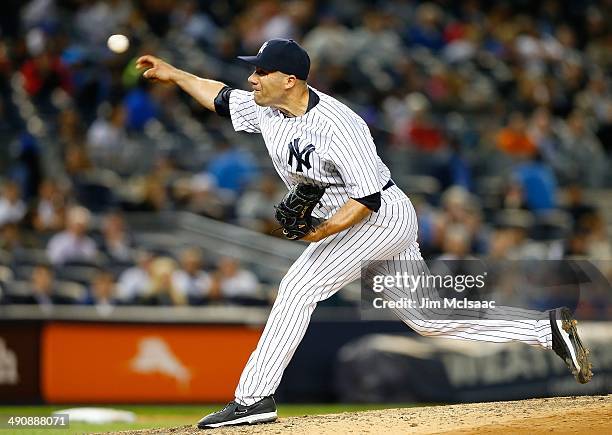 Alfredo Aceves of the New York Yankees in action against the New York Mets at Yankee Stadium on May 13, 2014 in the Bronx borough of New York City....