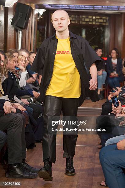 Model walks the runway during the Vetements show as part of the Paris Fashion Week Womenswear Spring/Summer 2016 on October 1, 2015 in Paris, France.