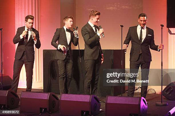 Martin McCafferty, Alfie Palmer, Andrew Bourn and Sean Ryder Wolf attend a fundraising event in aid of the Nepal Youth Foundation hosted by David...