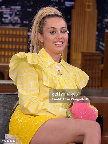 Miley Cyrus Visits "The Tonight Show Starring Jimmy Fallon" at Rockefeller Center on October 1, 2015 in New York City.