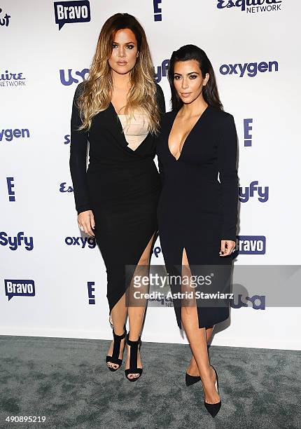 Khloe Kardashian and Kim Kardashian attend the 2014 NBCUniversal Cable Entertainment Upfronts at The Jacob K. Javits Convention Center on May 15,...
