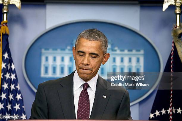 President Barack Obama speaks at a press conference on October 1, 2015 in Washington, DC. According to reports, 10 were killed and 20 injured when a...