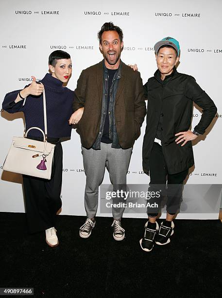 Model Michelle Harper, Chief Merchandising Officer & Director of Brand Marketing UNIQLO USA Justin Kerr and actress Jenny Shimizu attend the UNIQLO...