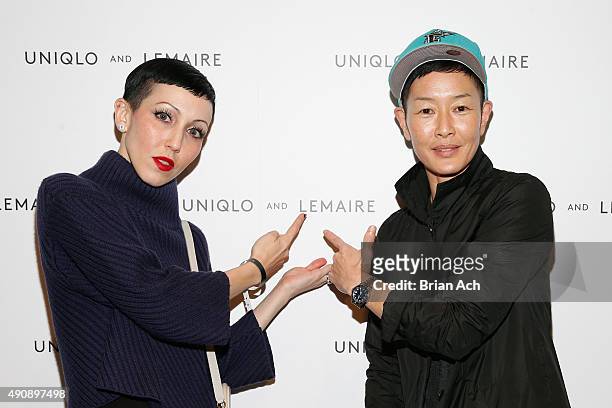 Model Michelle Harper and actress Jenny Shimizu attend the UNIQLO and LEMAIRE pre-shopping event at UNIQLO on October 1, 2015 in New York City.