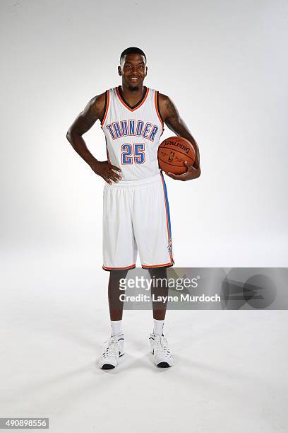 Julyan Stone of the Oklahoma City Thunder poses for a portrait during 2015 NBA Media Day on September 28, 2015 at the Thunder Events Center in...