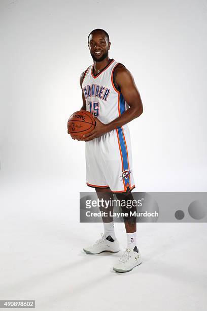 Dez Wells of the Oklahoma City Thunder poses for a portrait during 2015 NBA Media Day on September 28, 2015 at the Thunder Events Center in Edmond,...