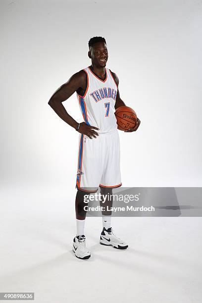 Talib Zanna of the Oklahoma City Thunder poses for a portrait during 2015 NBA Media Day on September 28, 2015 at the Thunder Events Center in Edmond,...