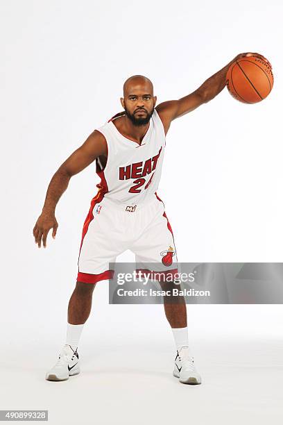 September 28: John Lucas III of the Miami Heat poses for a portrait during media day at the American Airlines Arena in Miami, Florida on September...