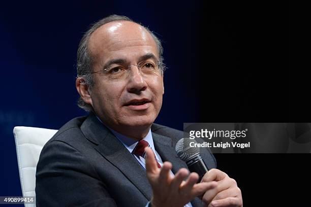 Former President of Mexico Felipe Calderon speaks on stage during the 2015 Concordia Summit at Grand Hyatt New York on October 1, 2015 in New York...