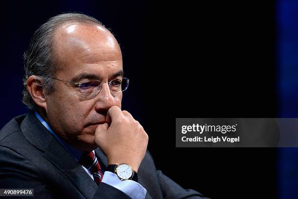 Former President of Mexico Felipe Calderon speaks on stage during the 2015 Concordia Summit at Grand Hyatt New York on October 1, 2015 in New York...