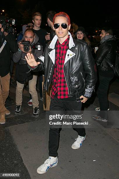 Actor and singer Jared Leto arrives to attend the Balmain aftershow party at 'Laperouse' restaurant on October 1, 2015 in Paris, France.