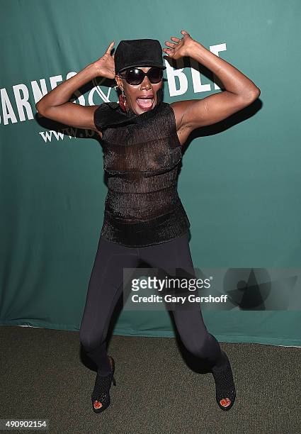 Grace Jones attends Grace Jones In Conversation With Tom Santopietro at Barnes & Noble Union Square on October 1, 2015 in New York City.