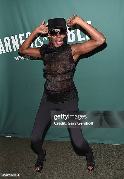 Grace Jones attends Grace Jones In Conversation With Tom Santopietro at Barnes & Noble Union Square on October 1, 2015 in New York City.