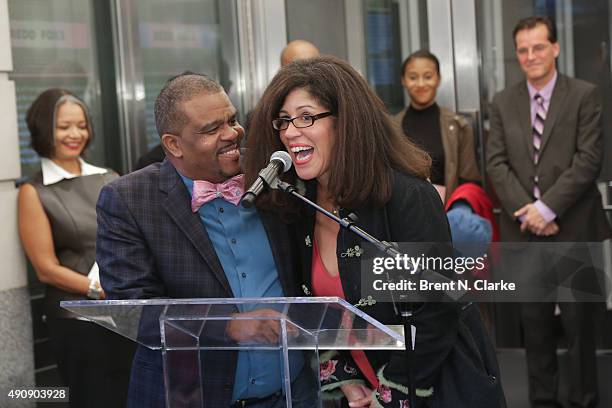 Richard Pryor, Jr. And Rain Pryor speak about their father Richard Pryor during the 2015 Apollo Theater Walk of Fame Induction Ceremony held at The...