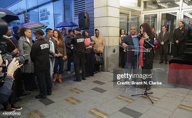 Richard Pryor, Jr. And Rain Pryor speak about their father Richard Pryor during the 2015 Apollo Theater Walk of Fame Induction Ceremony held at The...