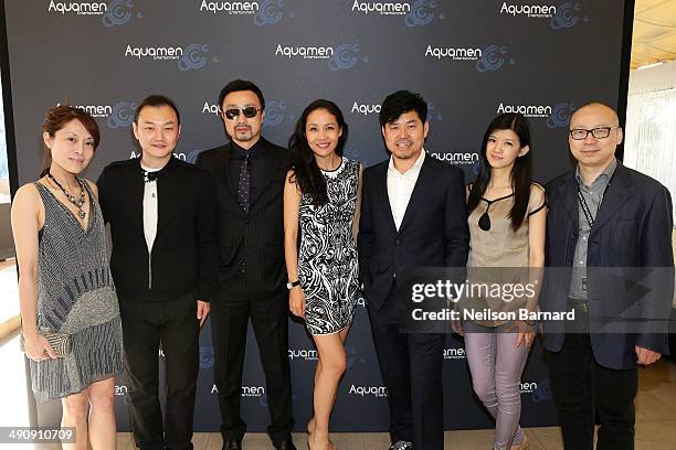 Chloe Dai, Li Ning, Gary Zhang, Lois Xu, JJ Kim, Hattie Yu, and Dong Bing Shan attend the 2014 Cannes Aquamen KONG Event At Mandala Beach / Cheri...