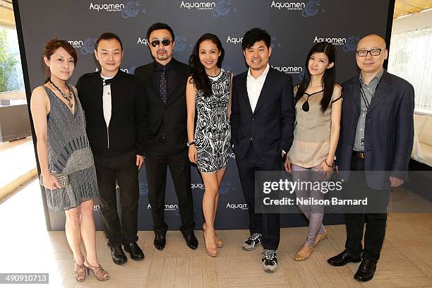 Chloe Dai, Li Ning, Gary Zhang, Lois Xu, JJ Kim, Hattie Yu, and Dong Bing Shan attend the 2014 Cannes Aquamen KONG Event At Mandala Beach / Cheri...