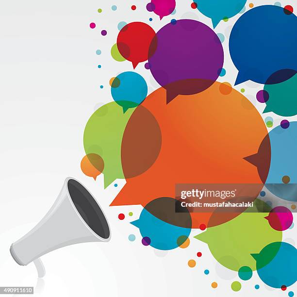 megaphone with colourful speech bubbles - thought bubble transparent stock illustrations