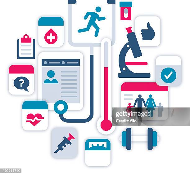 health fitness and medical symbols - electronic medical record stock illustrations