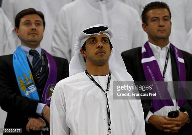 Manchester City owner Sheikh Mansour bin Zayed Al Nahyan are pictured during the friendly match between Al Ain and Manchester City at Hazza bin Zayed...