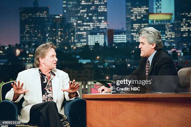 Episode 1221 -- Pictured: Actor Michael Douglas during an interview with host Jay Leno on September 10, 1997 --