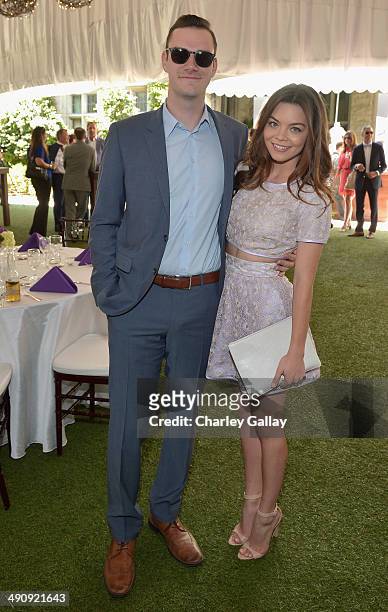Cooper Hefner and Scarlett Byrne attend Playboy's 2014 Playmate Of The Year Announcement and Reception at The Playboy Mansion on May 15, 2014 in...