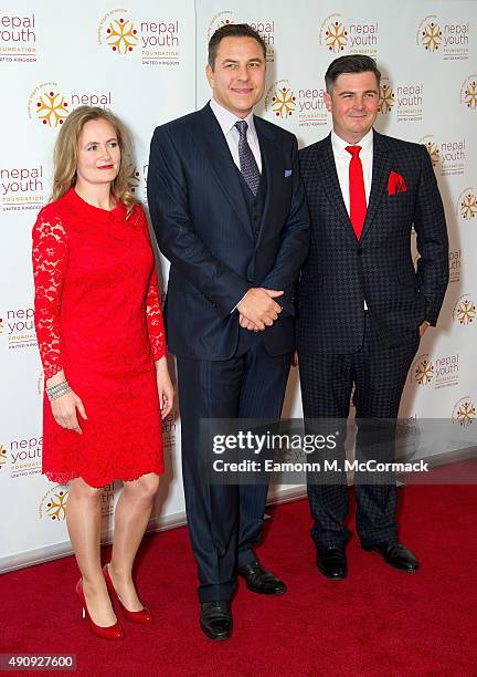 Gina Parker, David Walliams and Simon Russell attend a fundraising event in aid of the Nepal Youth Foundation at Banqueting House on October 1, 2015...