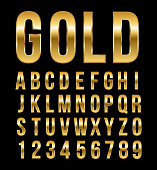 Font alphabet number gold effect vector