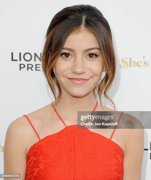 Actress G. Hannelius arrives at the Los Angeles Premiere "She's Funny That Way" at Harmony Gold on August 19, 2015 in Los Angeles, California.