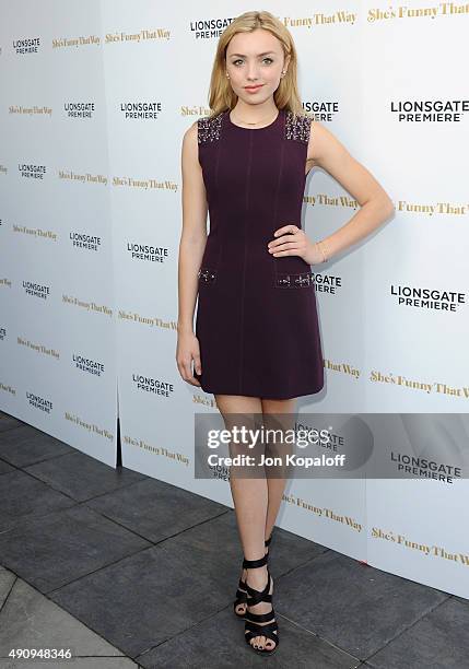 Actress Peyton List arrives at the Los Angeles Premiere "She's Funny That Way" at Harmony Gold on August 19, 2015 in Los Angeles, California.