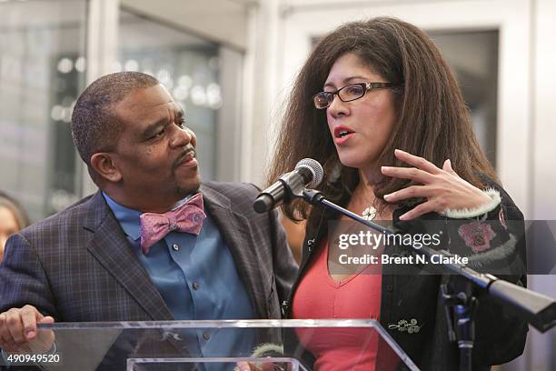 Richard Pryor, Jr. And Rain Pryor speak about their father Richard Pryor during the 2015 Apollo Theater Walk of Fame Induction Ceremony held at The...