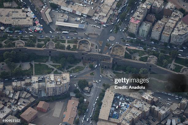 An aerial view of Sur district of Diyarbakir province where terrorist attacks take place from time to time in southeastern Turkey on October 01, 2015.