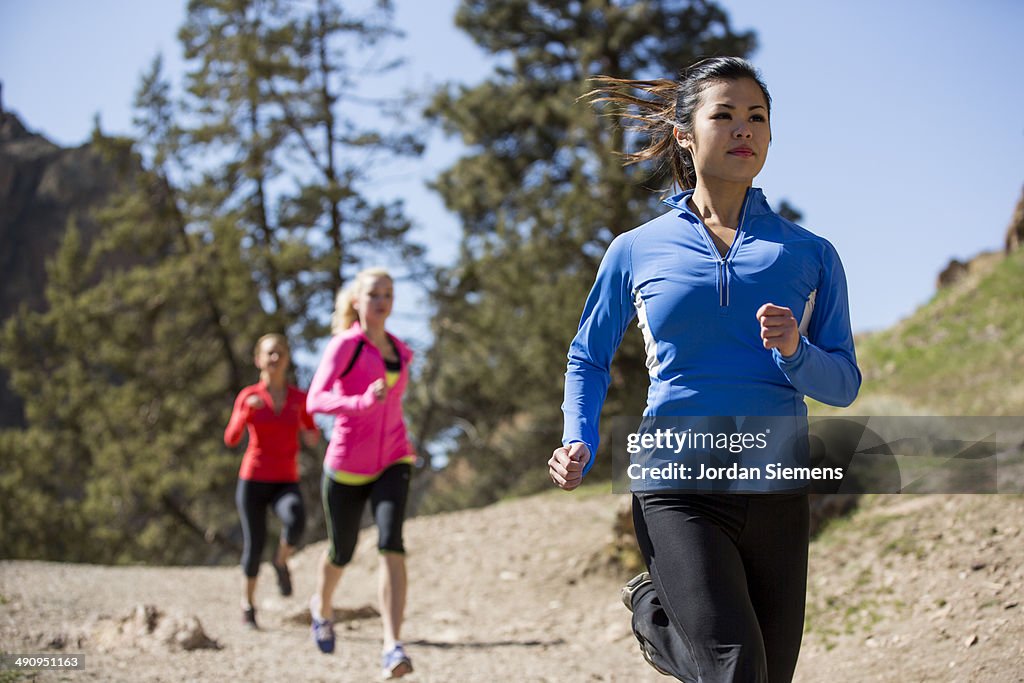 Group trail running.