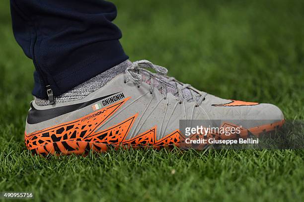 Detailed view of the Nike shoes worn by Ismael Diomande of AS Sait-Etienne in action during the UEFA Europa League match between SS Lazio and AS...
