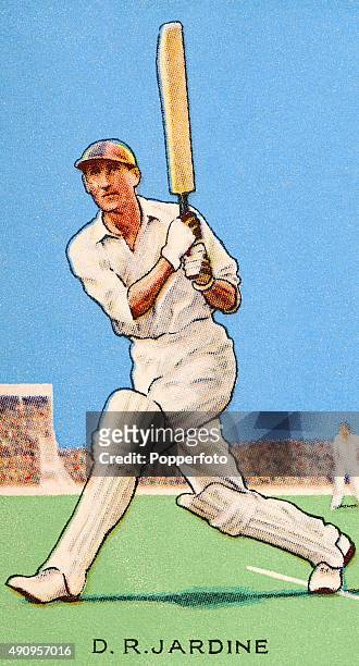 Vintage cigarette card featuring England cricketer Douglas Jardine, circa 1933.