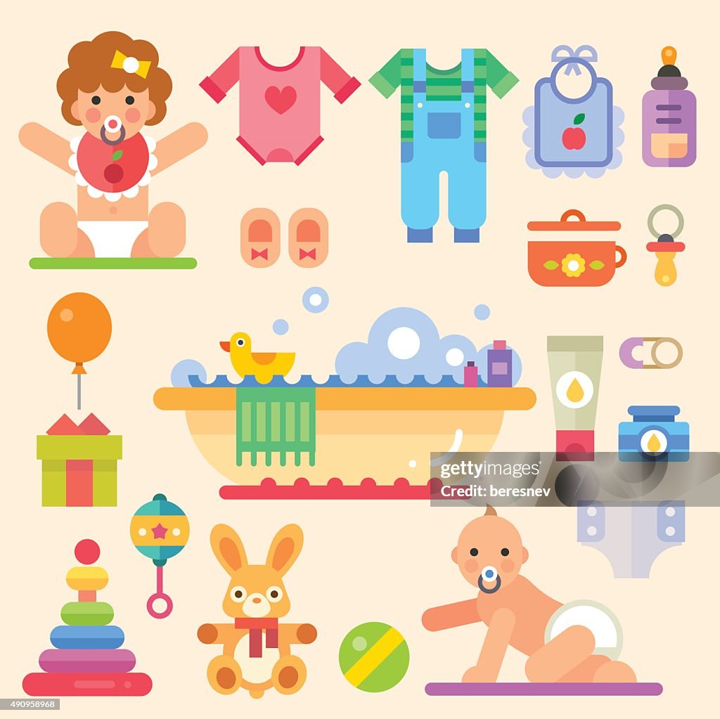 Baby Text And Toy Newborn Babies With Toys And Stuff High-Res Vector Graphic - Getty Images