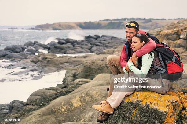 tourists with backpacks enjoying - men selfie wide stock pictures, royalty-free photos & images