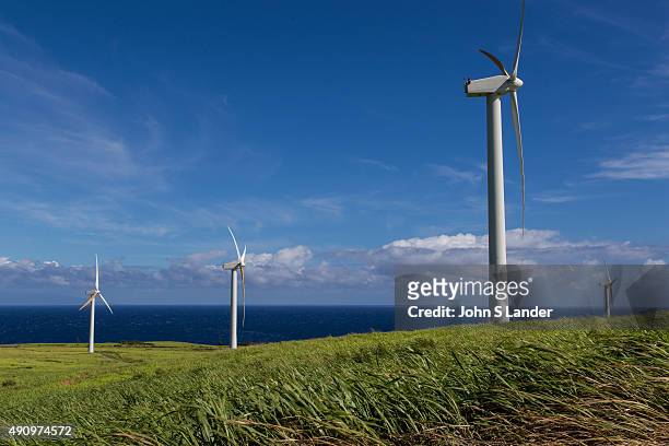 Hawi Wind Farm at Upolu Point, the northernmost tip of Hawaii Big Island on the Kohala Coast. The wind farm is made up of sixteen 660 kW wind...