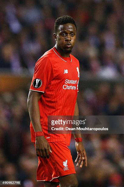 Divock Origi of Liverpool in action during the UEFA Europa League group B match between Liverpool FC and FC Sion at Anfield on October 1, 2015 in...