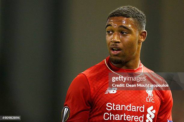 Jordon Ibe of Liverpool in action during the UEFA Europa League group B match between Liverpool FC and FC Sion at Anfield on October 1, 2015 in...