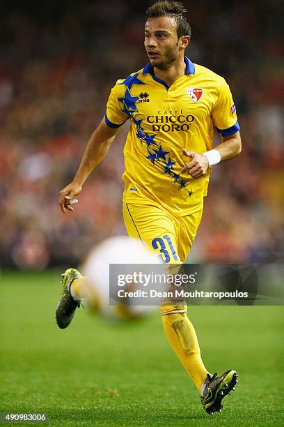 Elsad Zverotic of Sion in action during the UEFA Europa League group B match between Liverpool FC and FC Sion at Anfield on October 1, 2015 in...