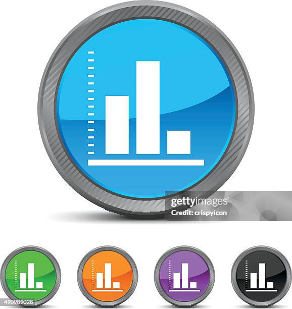 bar graph icon on circle buttons. - circledseries - orange digital graph stock illustrations