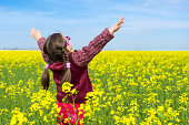 girl in yellow field of rape