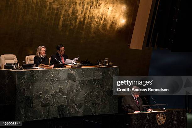 Walid Muallem, Deputy Prime Minister of Syria, addresses the United Nations General Assembly on October 2, 2015 at U.N. Headquarters in New York...